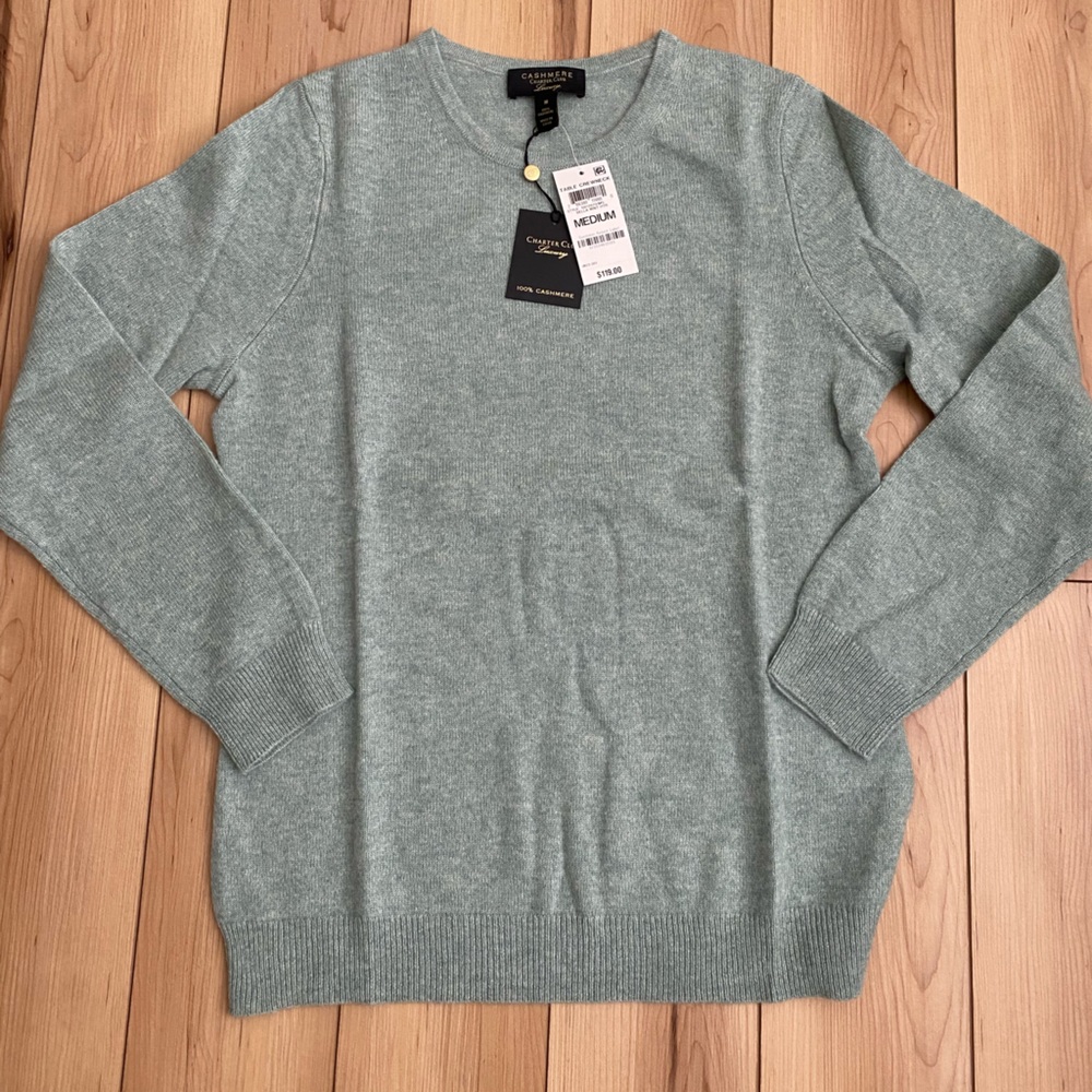 Charter Club Women's Seafoam Heather Green Crew Neck Sweater